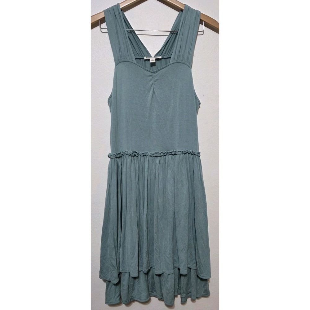 Banana Republic Women Dusty Blue Layered Tiered Trim Dress Sz L Lightweight Silk